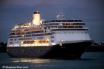 ID 6755 VOLENDAM (1999/61214grt/IMO 9156515) sails from the port of Auckland, New Zealand at dusk. She followed P&O UK's ARCADIA and Regent Seven Seas Cruises' SEVEN SEAS VOYAGER out of Auckland after on of...